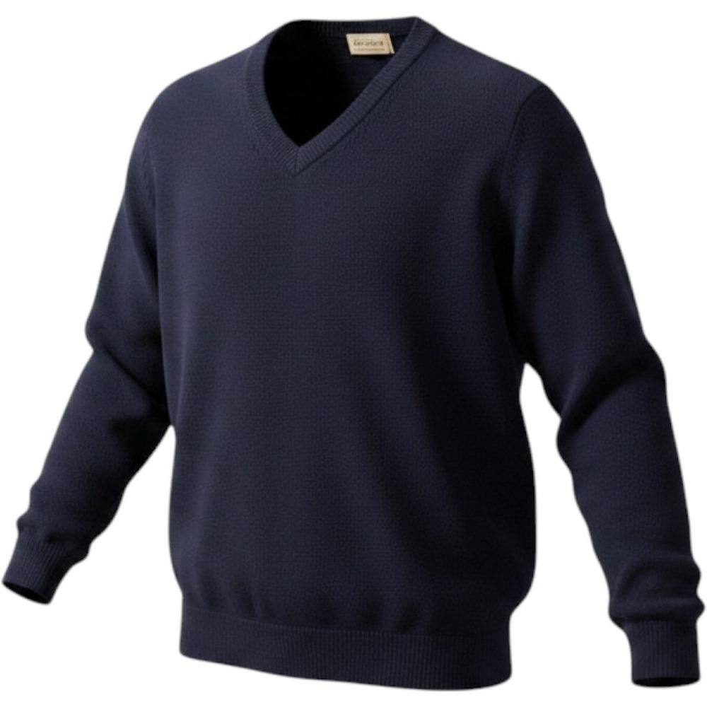 LL Bean Mens Navy Blue 100% Lambswool V-Neck Sweater Large Minimalist layering